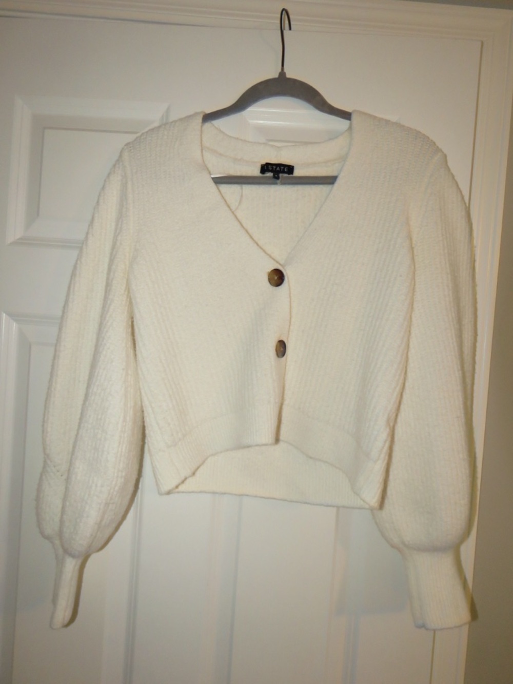 1. State Cream Cropped V-Neck Button Sweater